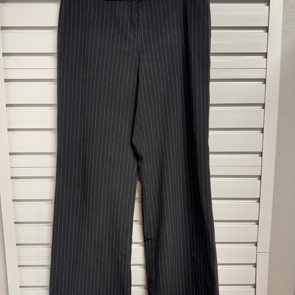 Black Dress Pants with Subtle Pinstripe and Wide-Leg Style